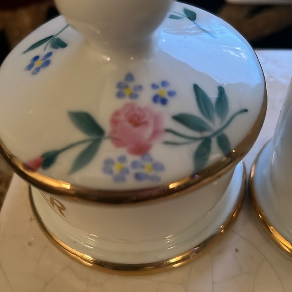 Vintage Apothecary Jars Hand Painted Floral Gold Accent Powder Cotton Containers - Picture 11 of 12